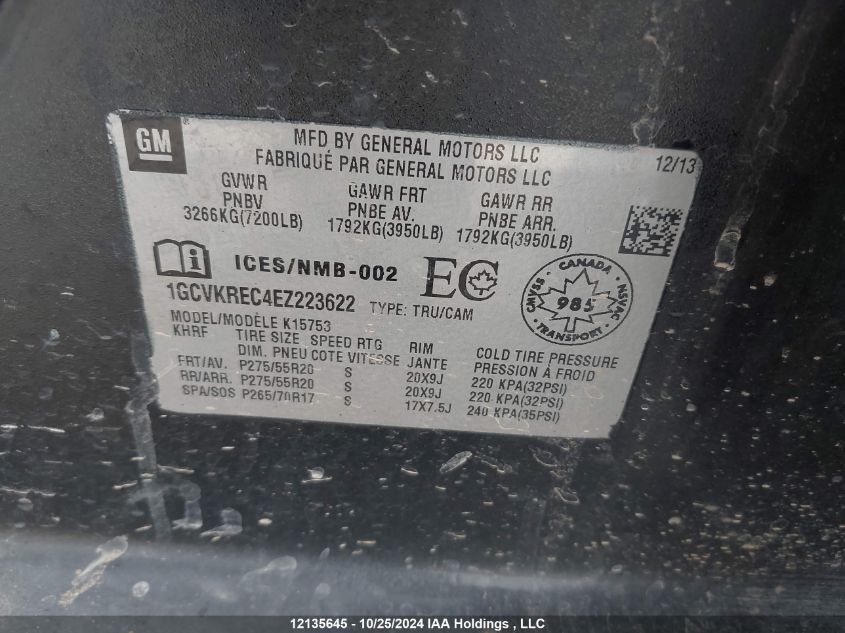 2014 Chevrolet Silverado 1500 VIN: 1GCVKREC4EZ223622 Lot: 12135645
