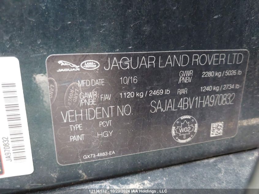 2017 Jaguar Xe VIN: SAJAL4BV1HA970832 Lot: 12136132