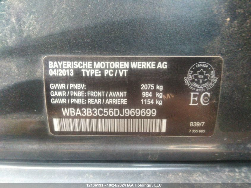 2013 BMW 3 Series VIN: WBA3B3C56DJ969699 Lot: 12136191