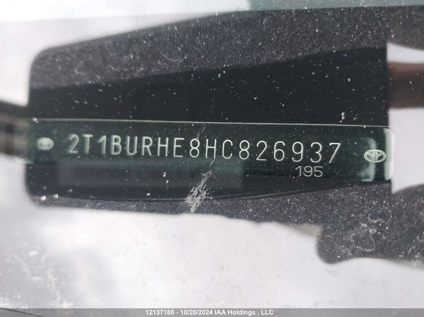 2017 Toyota Corolla L/Le/Xle/Se/Xse VIN: 2T1BURHE8HC826937 Lot: 12137185