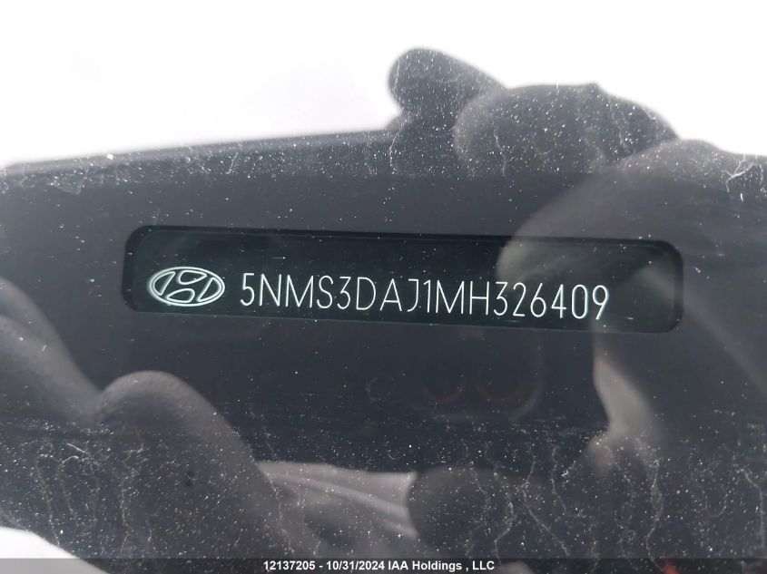 2021 Hyundai Santa Fe Sel VIN: 5NMS3DAJ1MH326409 Lot: 12137205