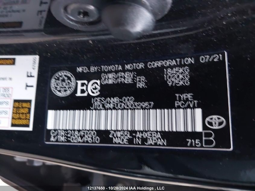 2022 Toyota Prius Le/Xle/Night Shade VIN: JTDL9MFU0N3032957 Lot: 12137650