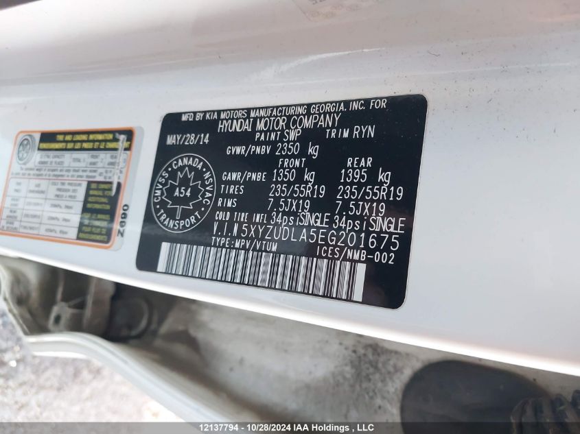 2014 Hyundai Santa Fe Sport 2.0T Se VIN: 5XYZUDLA5EG201675 Lot: 12137794