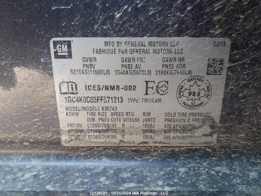 2015 Chevrolet Silverado 3500Hd VIN: 1GC4K0C85FF571213 Lot: 12138121