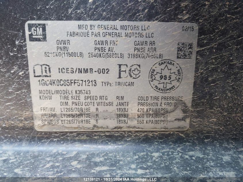 2015 Chevrolet Silverado 3500Hd VIN: 1GC4K0C85FF571213 Lot: 12138121