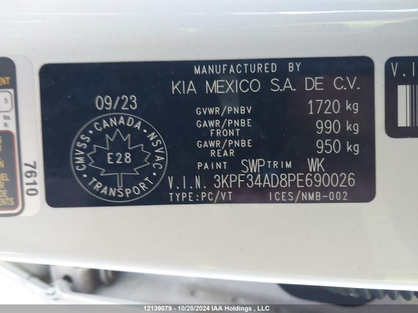 2023 Kia Forte VIN: 3KPF34AD8PE690026 Lot: 12139079