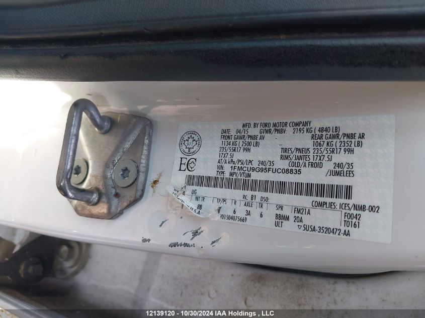 2015 Ford Escape Se VIN: 1FMCU9G95FUC08835 Lot: 12139120