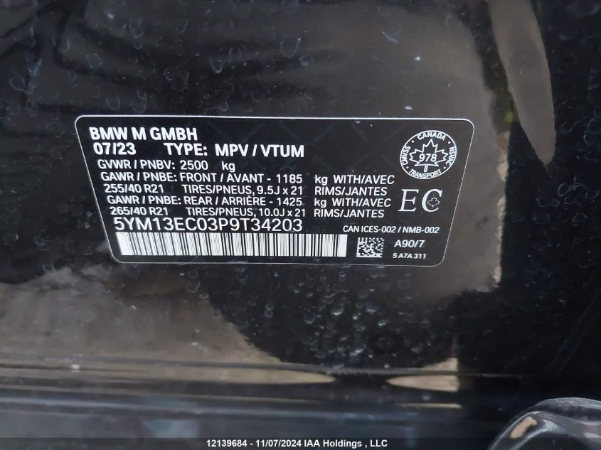 2023 BMW X3 VIN: 5YM13EC03P9T34203 Lot: 12139684