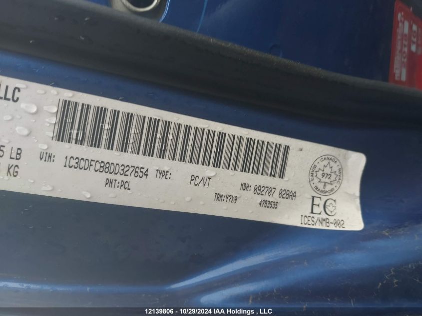 2013 Dodge Dart Limited/R/T VIN: 1C3CDFCB8DD327654 Lot: 12139806