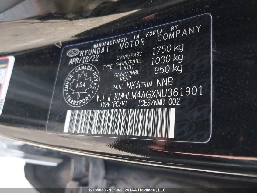 2022 Hyundai Elantra Sel VIN: KMHLM4AGXNU361901 Lot: 12139883