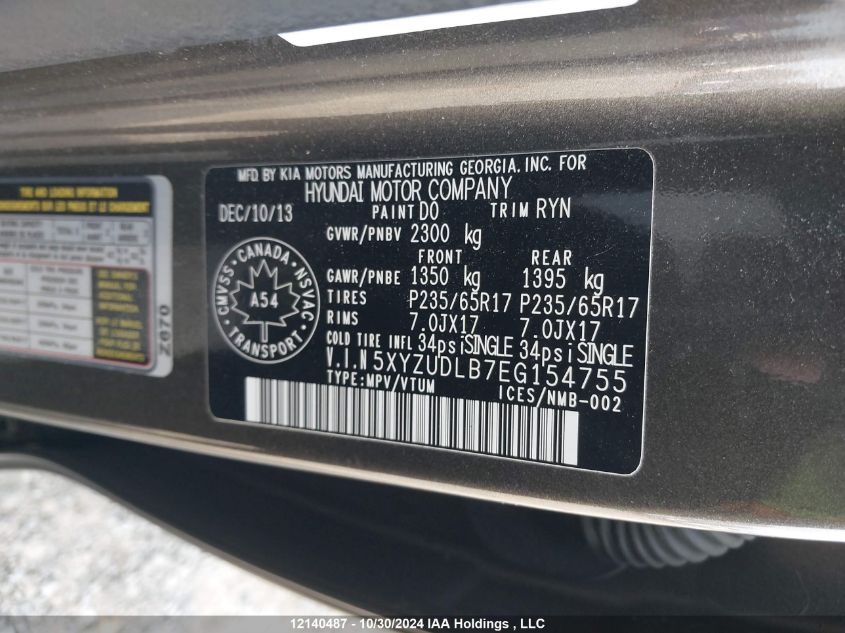 2014 Hyundai Santa Fe Sport 2.4 Luxury VIN: 5XYZUDLB7EG154755 Lot: 12140487