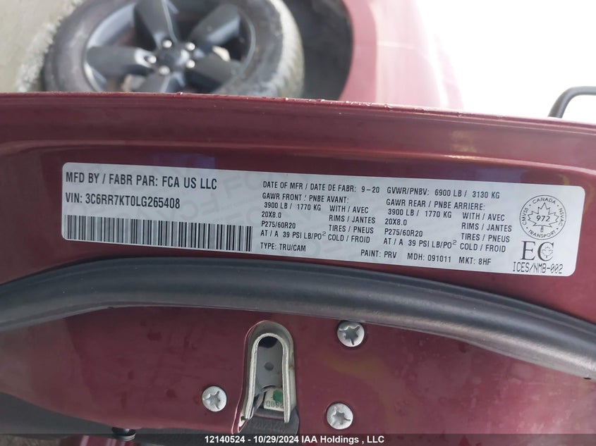 2020 Ram 1500 Classic Tradesman/Express VIN: 3C6RR7KT0LG265408 Lot: 12140524