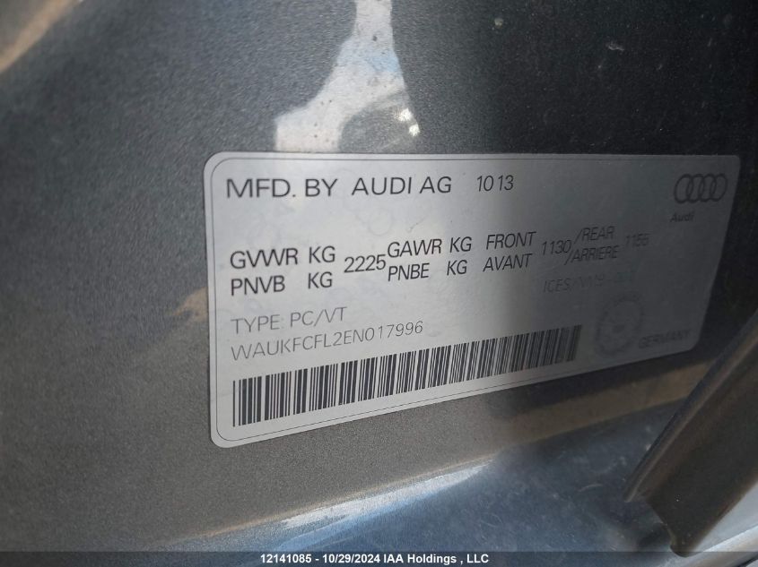 2014 Audi A4 VIN: WAUKFCFL2EN017996 Lot: 12141085