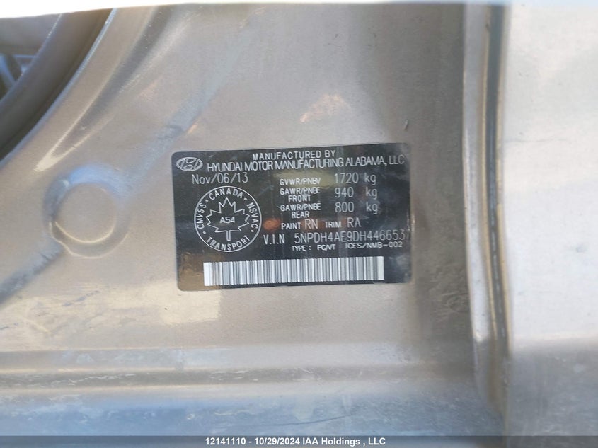 2013 Hyundai Elantra Gls/Limited VIN: 5NPDH4AE9DH446653 Lot: 12141110