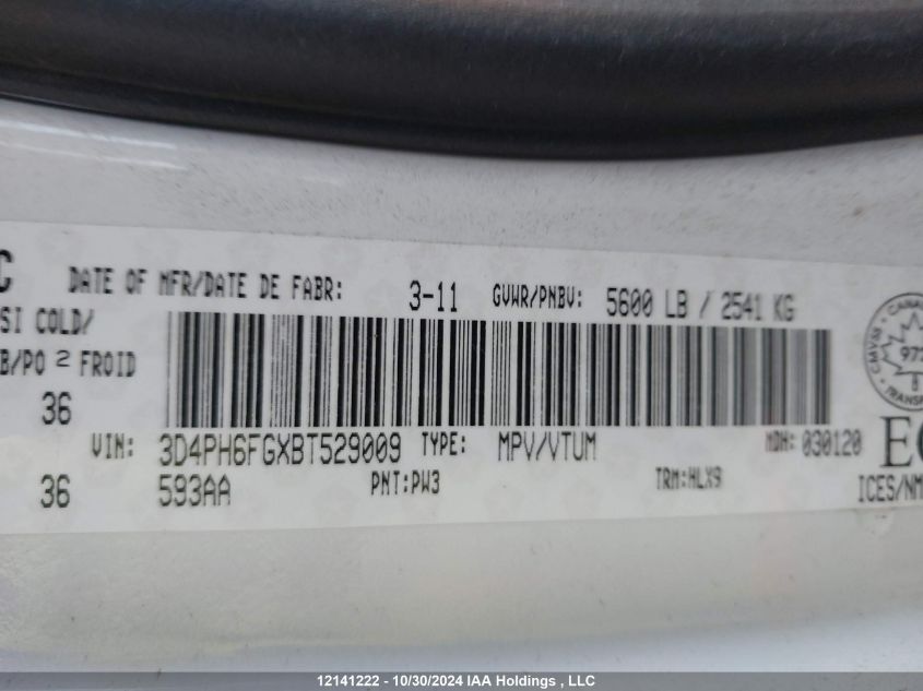 2011 Dodge Journey R/T VIN: 3D4PH6FGXBT529009 Lot: 12141222