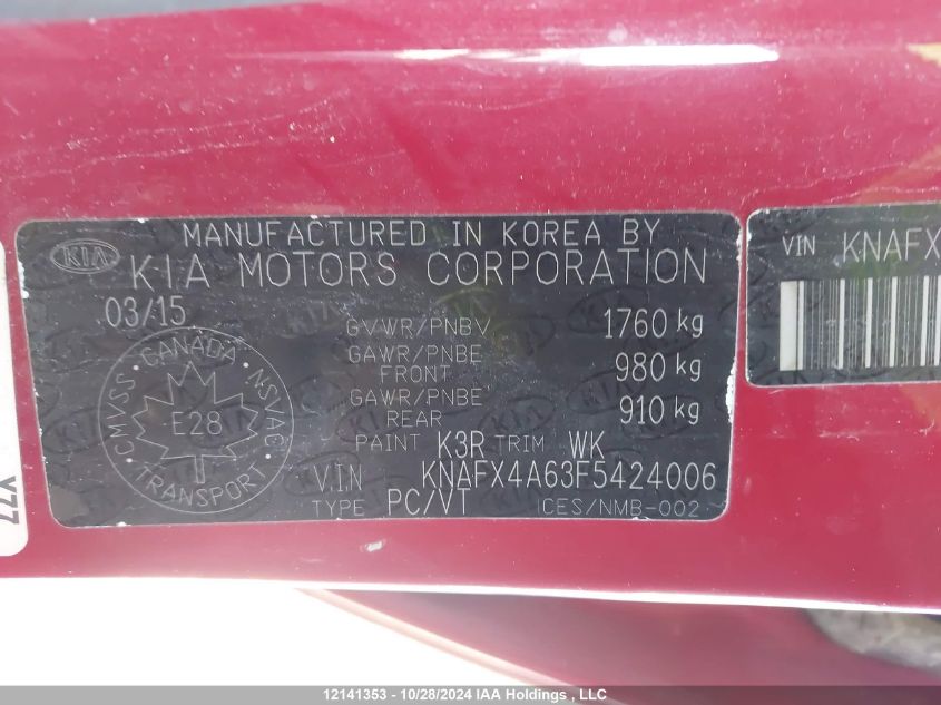 2015 Kia Forte VIN: KNAFX4A63F5424006 Lot: 12141353
