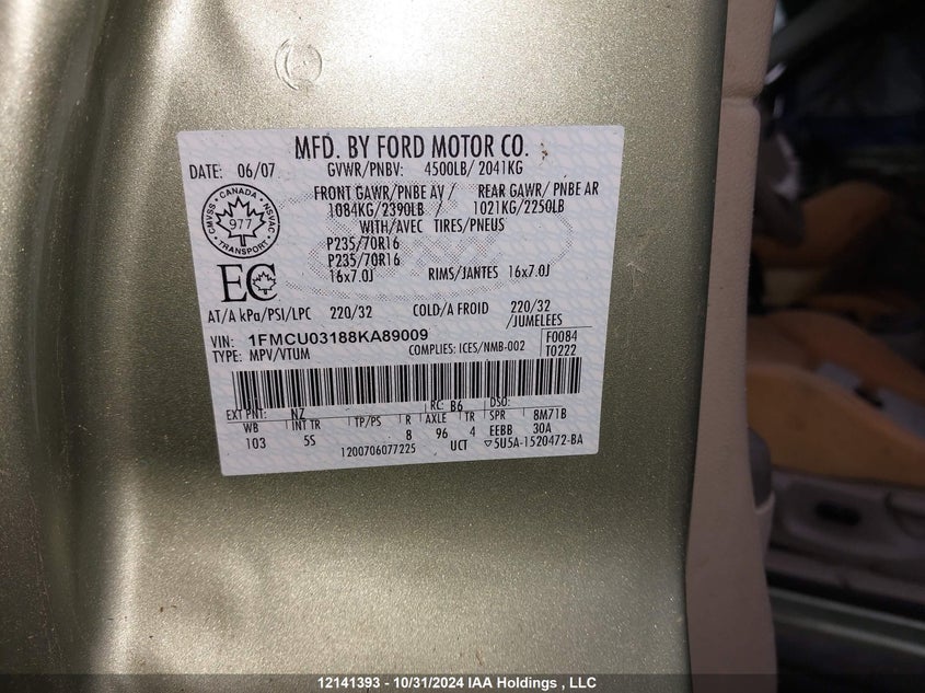 2008 Ford Escape Xlt VIN: 1FMCU03188KA89009 Lot: 12141393