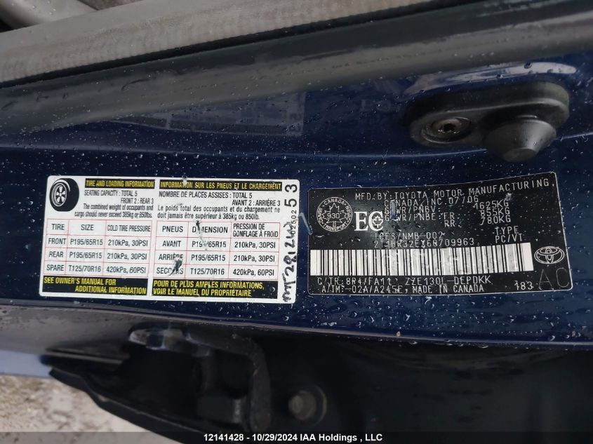 2006 Toyota Corolla Ce/Le/S VIN: 2T1BR32EX6C709963 Lot: 12141428