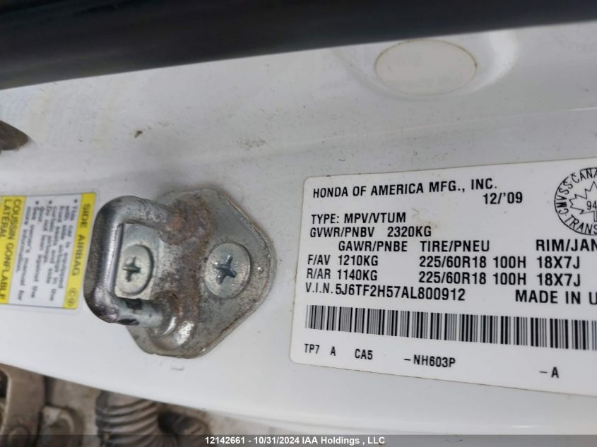 2010 Honda Accord Crosstour VIN: 5J6TF2H57AL800912 Lot: 12142661