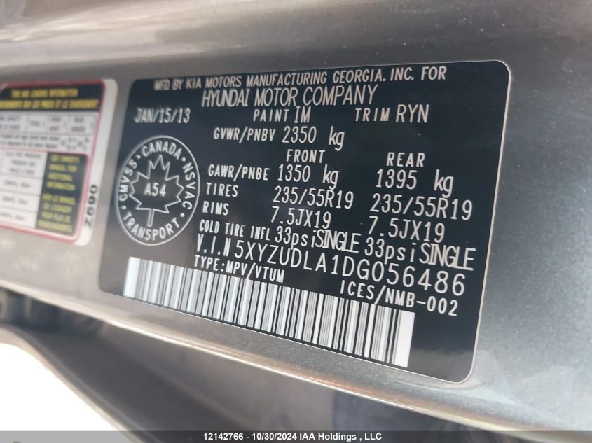 2013 Hyundai Santa Fe Sport VIN: 5XYZUDLA1DG056486 Lot: 12142766