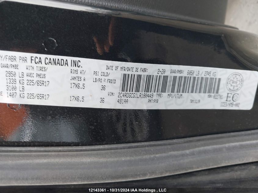 2020 Dodge Grand Caravan Premium Plus VIN: 2C4RDGCG1LR180449 Lot: 12143361