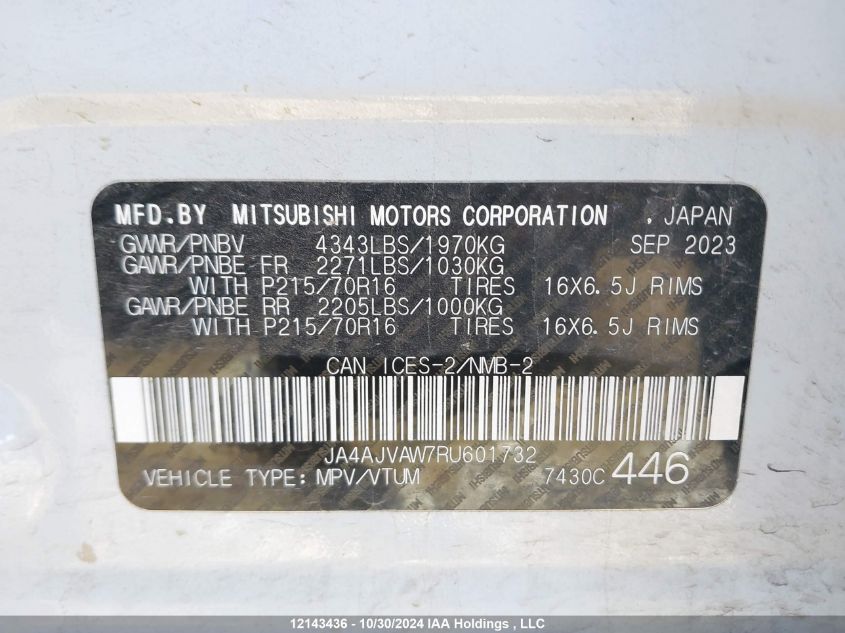 2024 Mitsubishi Rvr VIN: JA4AJVAW7RU601732 Lot: 12143436