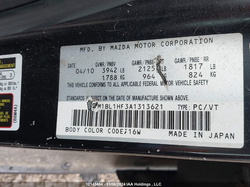 2010 Mazda Mazda3 VIN: JM1BL1HF3A1313621 Lot: 12143484