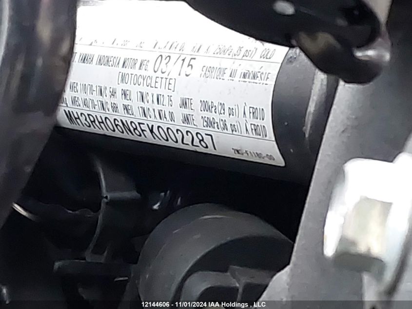 2015 Yamaha Yzfr3 VIN: MH3RH06N8FK002287 Lot: 12144606