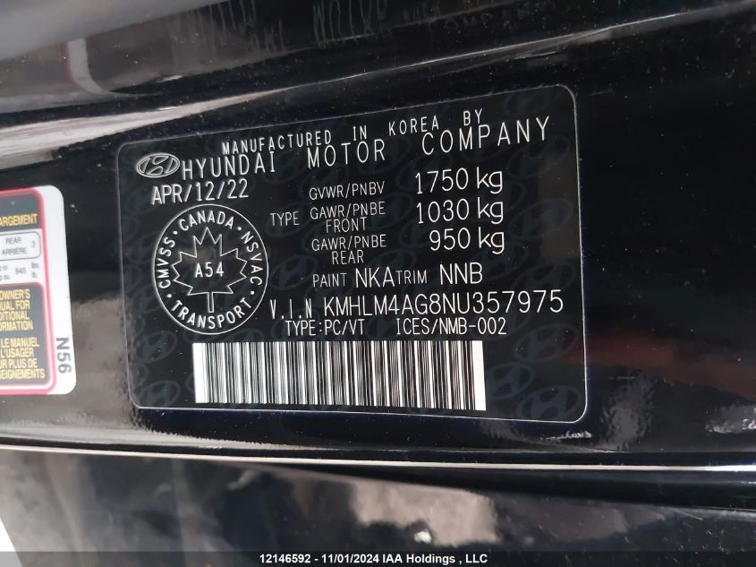 2022 Hyundai Elantra Preferred Ivt VIN: KMHLM4AG8NU357975 Lot: 12146592