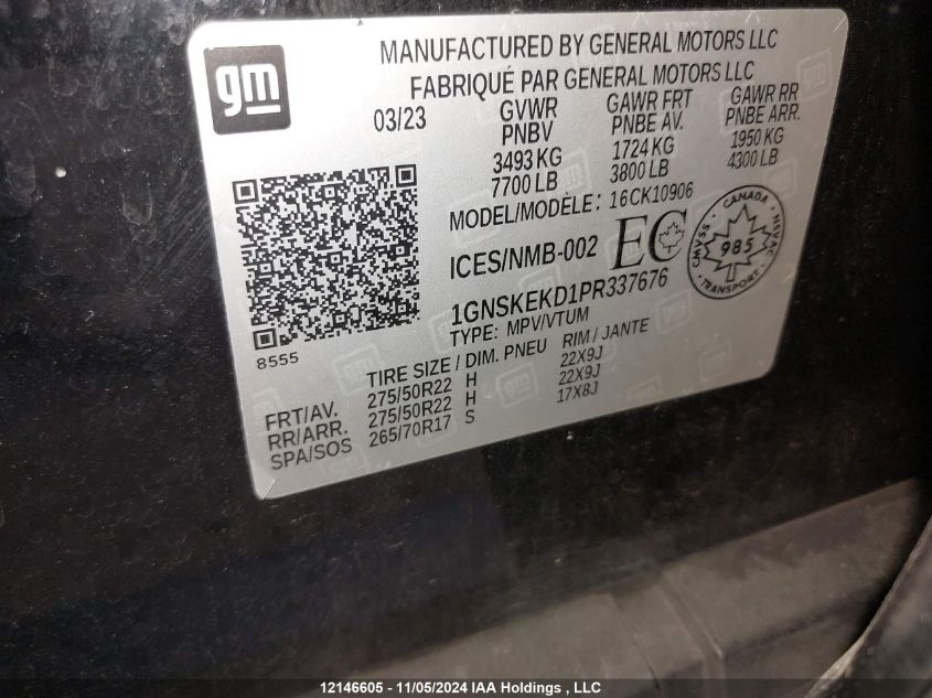 2023 Chevrolet Suburban VIN: 1GNSKEKD1PR337676 Lot: 12146605