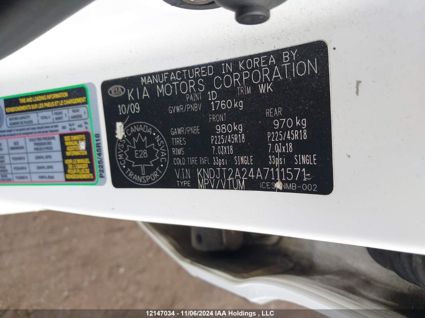 2010 Kia Soul VIN: KNDJT2A24A7111571 Lot: 12147034