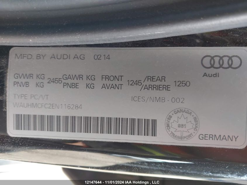 2014 Audi A6 VIN: WAUHMCFC2EN116284 Lot: 12147644