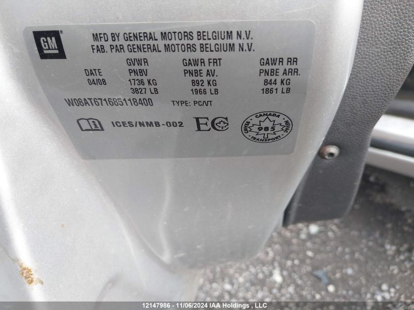 2008 Saturn Astra VIN: W08AT671685118400 Lot: 12147986