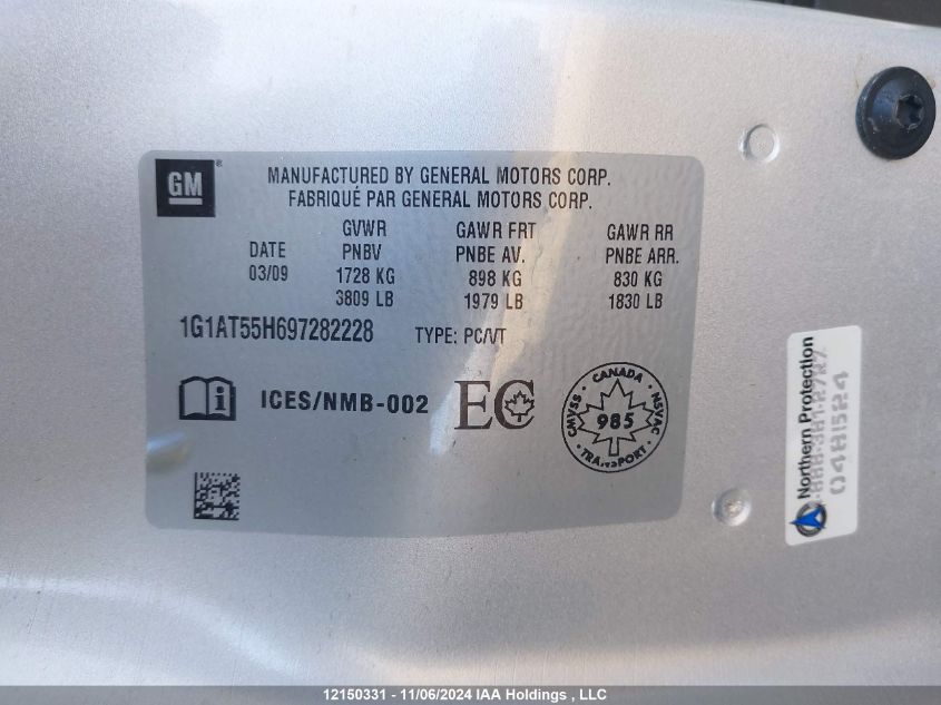 2009 Chevrolet Cobalt VIN: 1G1AT55H697282228 Lot: 12150331