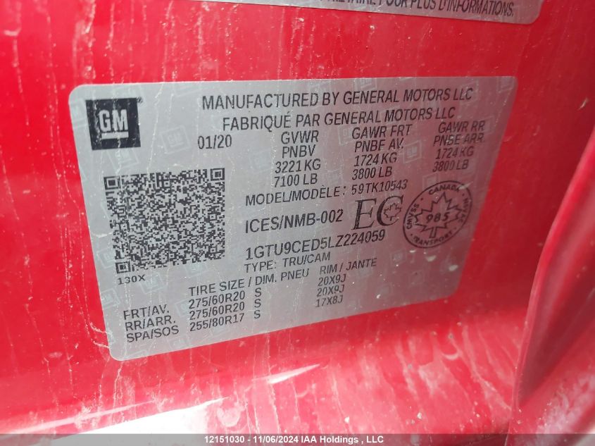 2020 GMC Sierra 1500 VIN: 1GTU9CED5LZ224059 Lot: 12151030