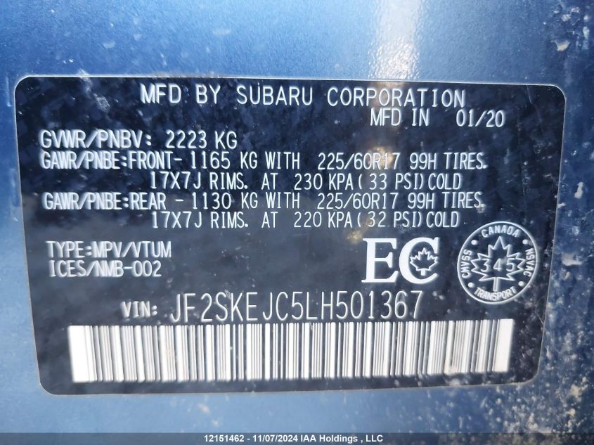 2020 Subaru Forester Touring VIN: JF2SKEJC5LH501367 Lot: 12151462