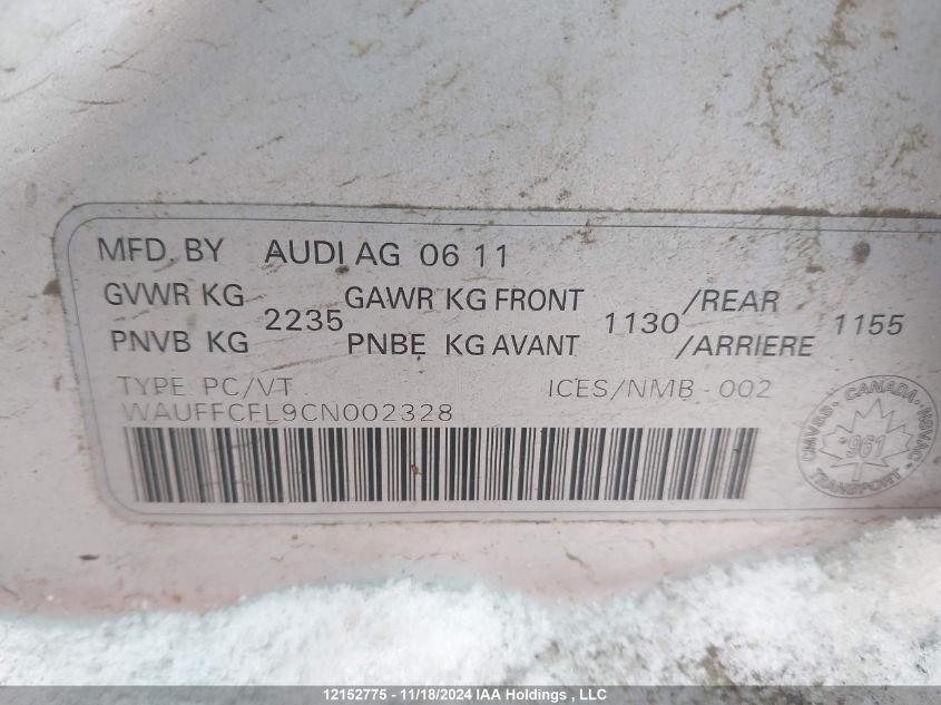 2012 Audi A4 VIN: WAUFFCFL9CN002328 Lot: 12152775