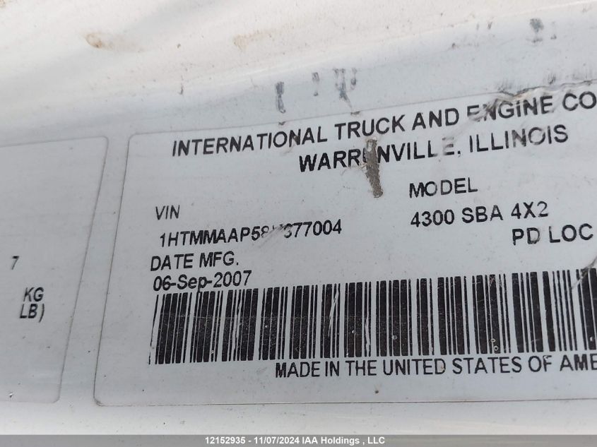 2008 International 4000 4300 VIN: 1HTMMAAP58H677004 Lot: 12152935