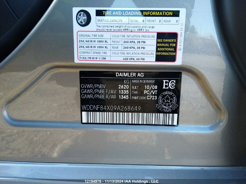 2009 Mercedes-Benz S-Class VIN: WDDNF84X09A268649 Lot: 12154976