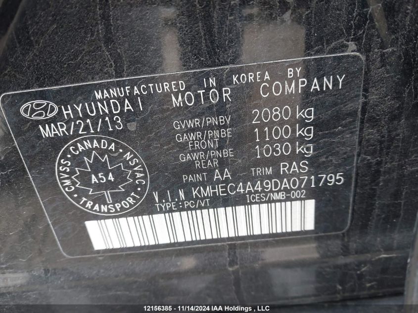 2013 Hyundai Sonata Hybrid Limited VIN: KMHEC4A49DA071795 Lot: 12156385