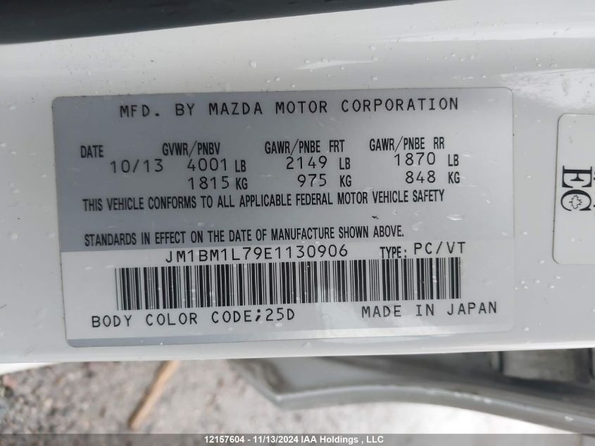 2014 Mazda 3 Touring VIN: JM1BM1L79E1130906 Lot: 12157604