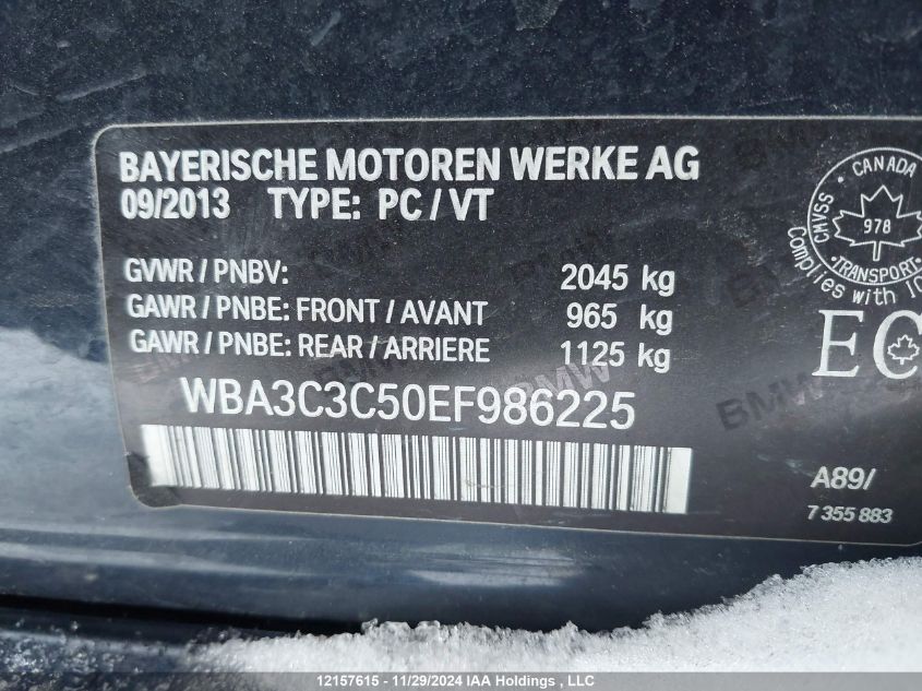 2014 BMW 3 Series VIN: WBA3C3C50EF986225 Lot: 12157615