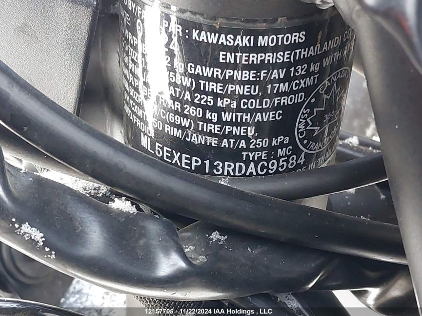 2024 Kawasaki Ex650 P VIN: ML5EXEP13RDAC9584 Lot: 12157705