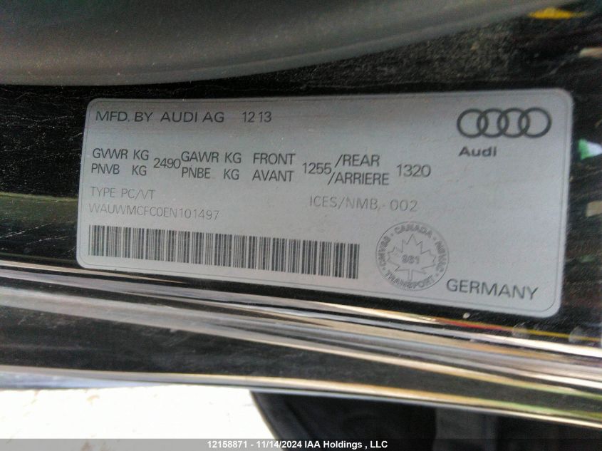 2014 Audi A7 VIN: WAUWMCFC0EN101497 Lot: 12158871