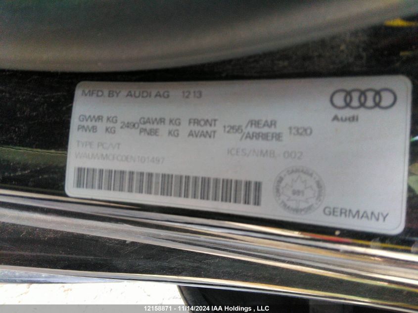 2014 Audi A7 VIN: WAUWMCFC0EN101497 Lot: 12158871