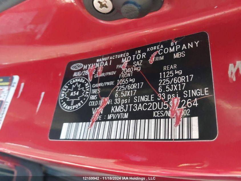 2013 Hyundai Tucson Gl/Gls/L/Premium VIN: KM8JT3AC2DU597264 Lot: 12159942
