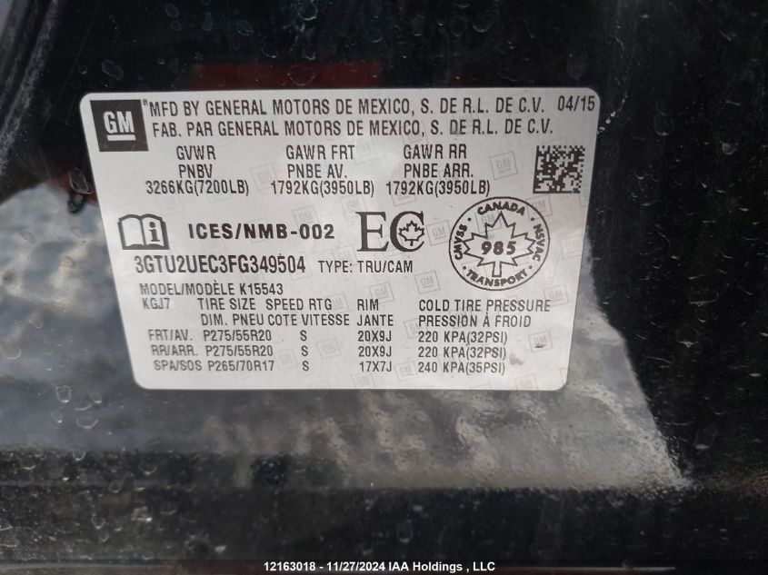 2015 GMC Sierra 1500 VIN: 3GTU2UEC3FG349504 Lot: 12163018