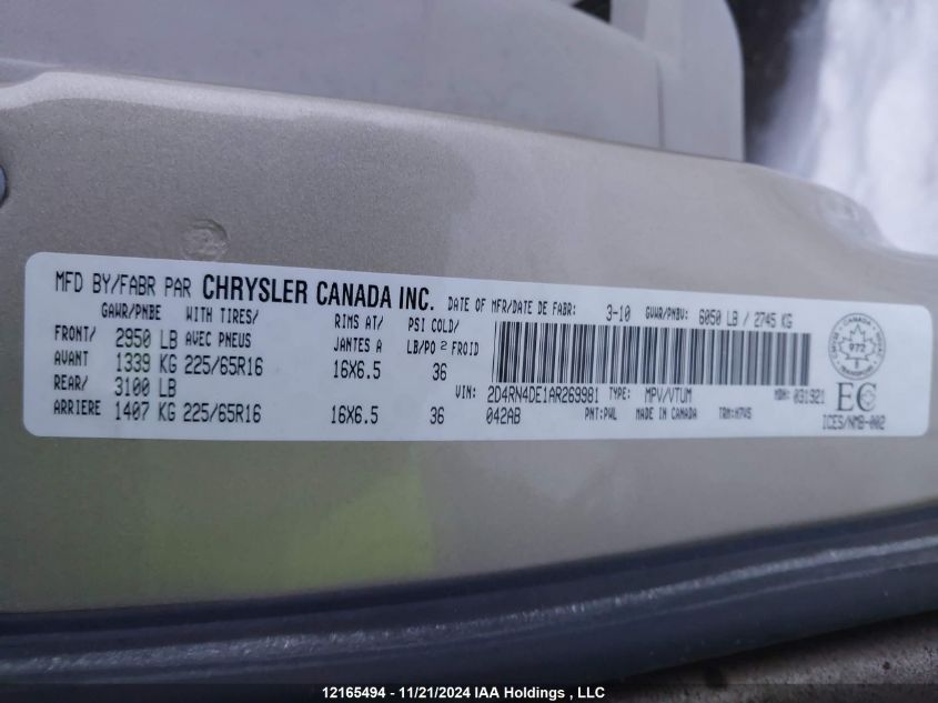 2010 Dodge Grand Caravan Se VIN: 2D4RN4DE1AR269981 Lot: 12165494