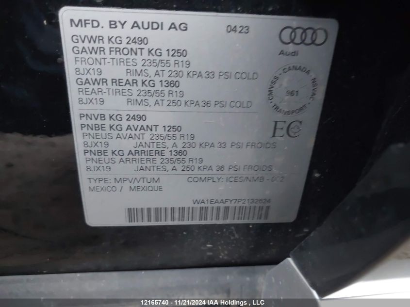 2023 Audi Q5 VIN: WA1EAAFY7P2132624 Lot: 12165740