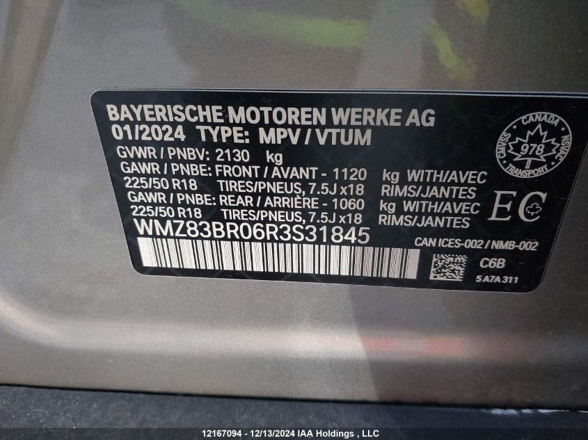 2024 Mini Countryman VIN: WMZ83BR06R3S31845 Lot: 12167094